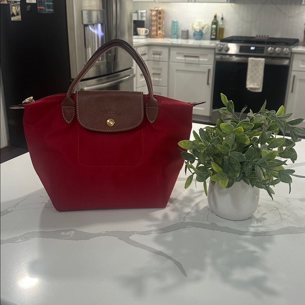 Longchamp Red and Brown Tote Bag